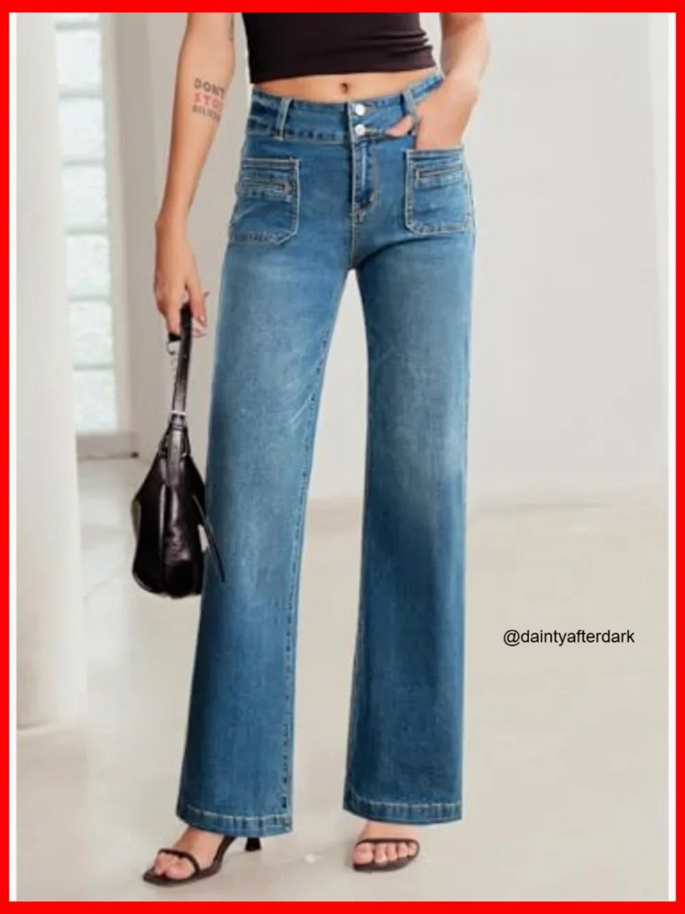 High Waisted Tummy Control Wide Leg Jeans Stretchy Cotton Blend - Picture 6 of 7